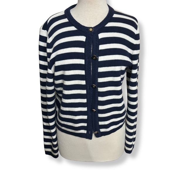 ✨ J.Crew Navy & White Striped Cardigan – Size M ✨ - Picture 5 of 9
